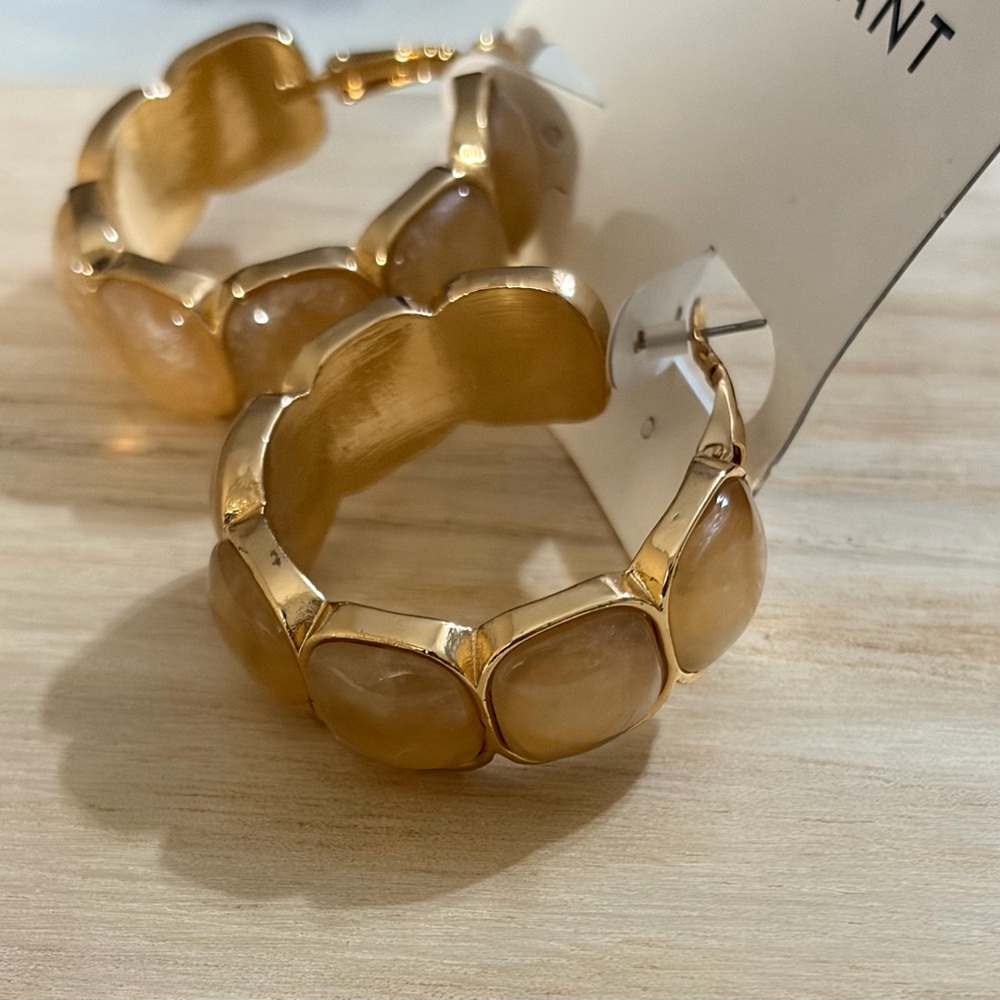 Lane Bryant Gold-Tone Hoop Earrings with Beige Stones